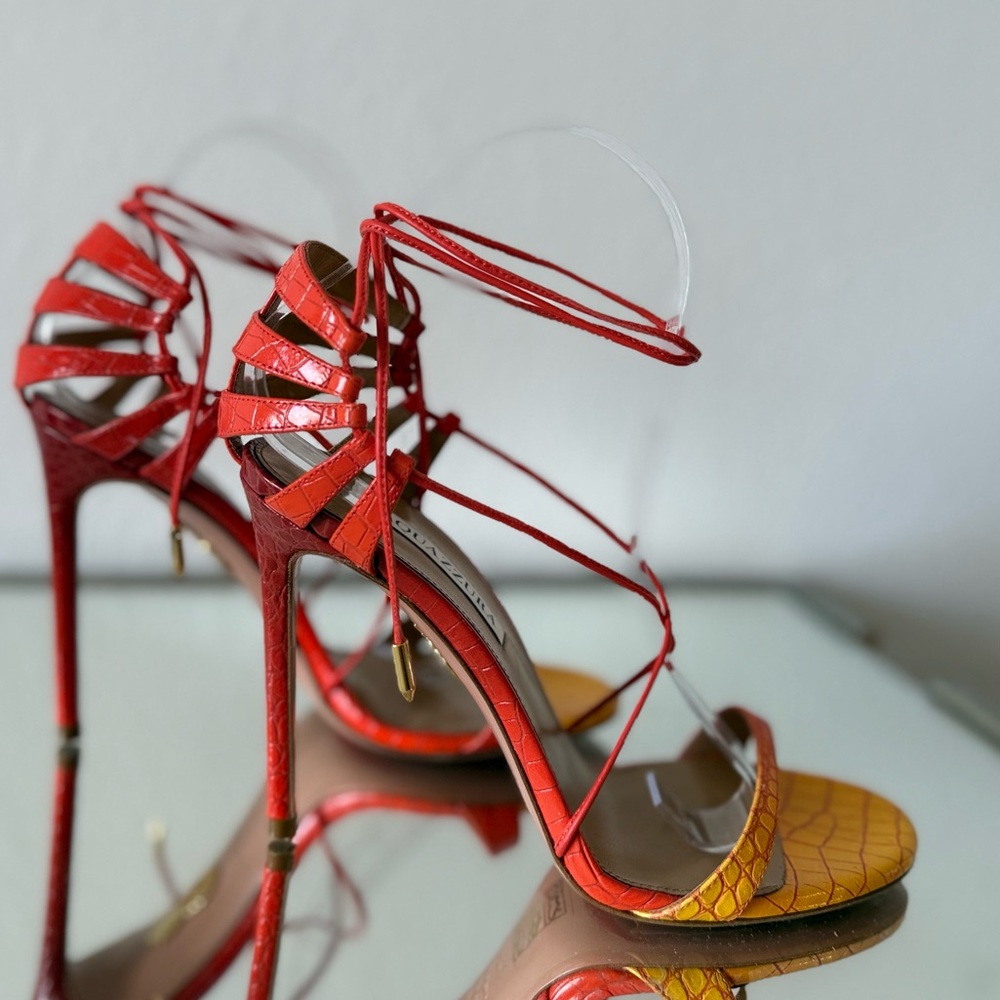 Like new Aquazzura Bellissima 105 croc-effect leather sandals $895 38.5 - Picture 8 of 11